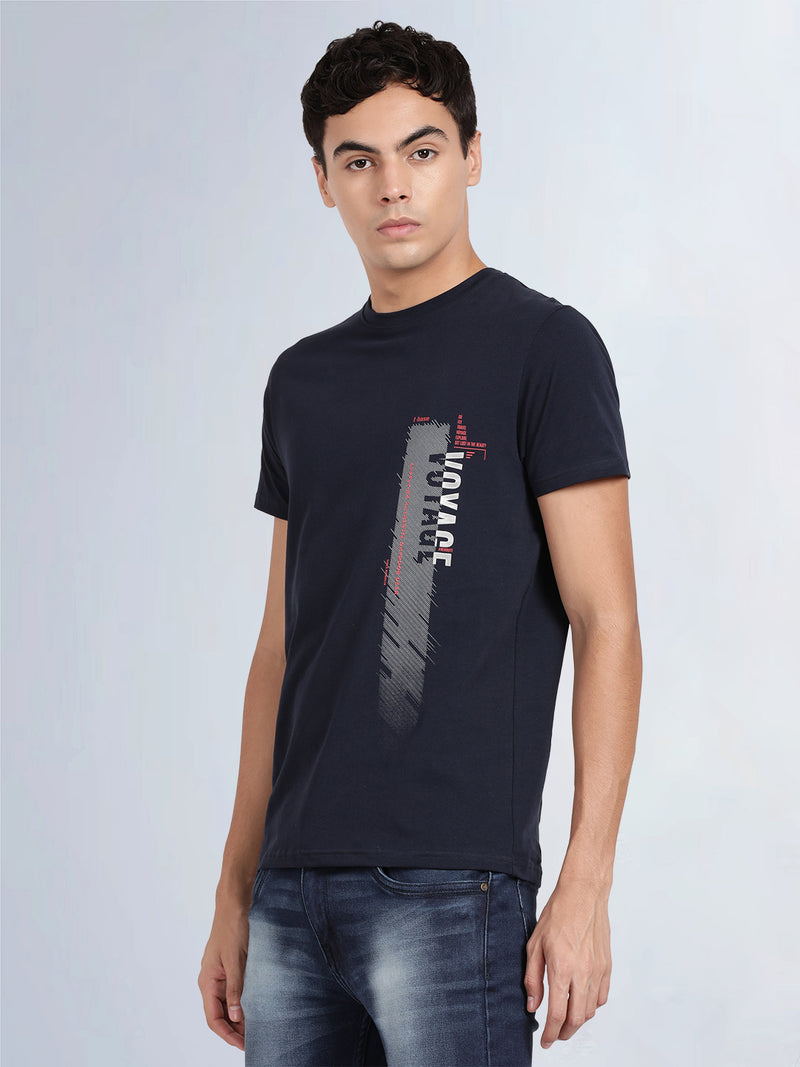 Half Sleeve Navy Crew Neck T-Shirt