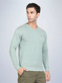 V Neck Pista Melange  Full Sleeve Pullover