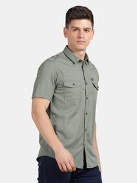 Half Sleeve Moss Green Military Shirt