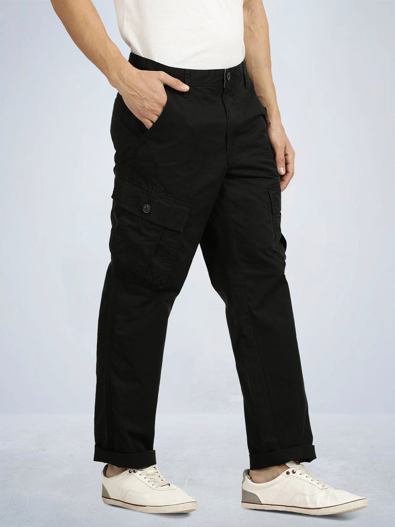 Black Solid Cargo Pants