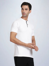 Half Sleeve Broken White Henley T-Shirt