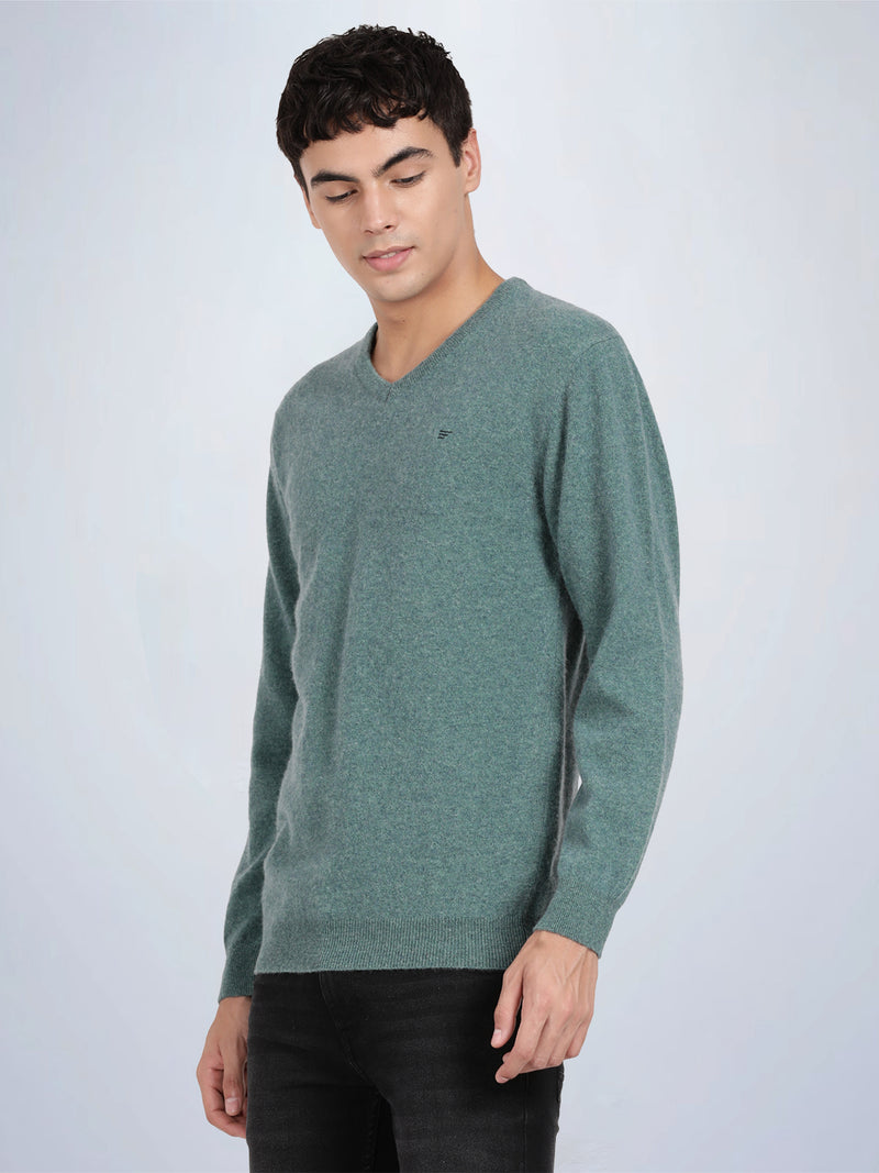 V Neck Lambswool Porcelain Full Sleeve Pullover