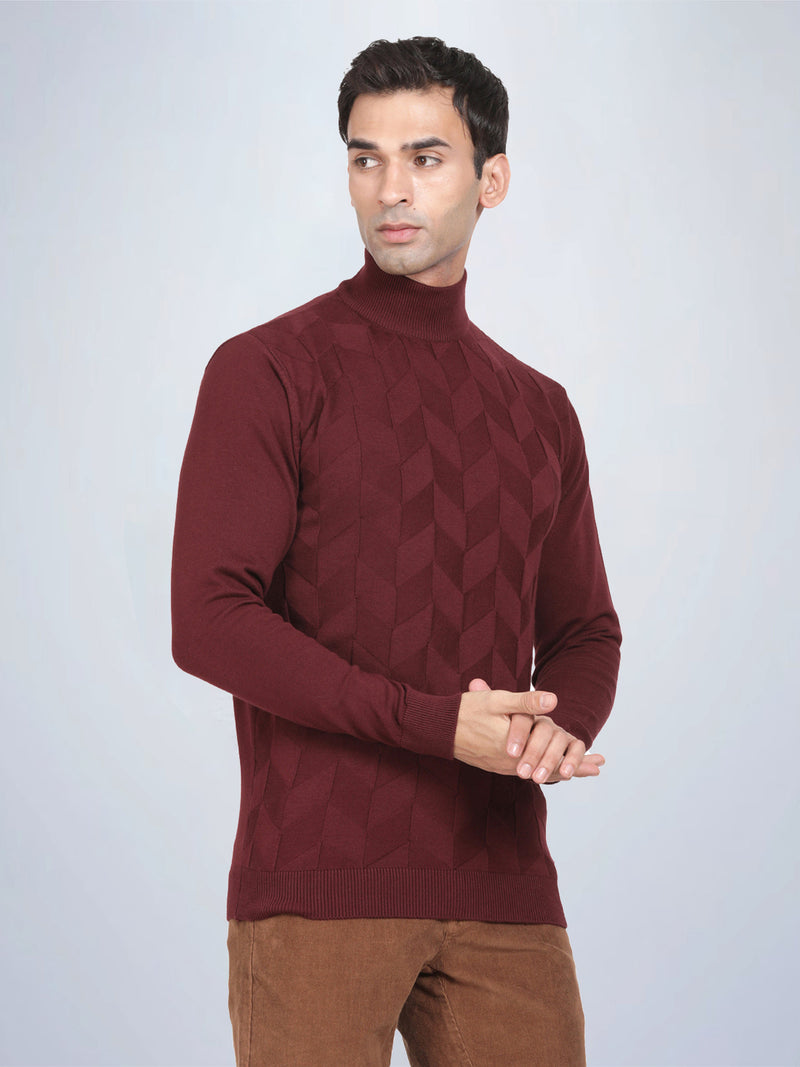 High Neck Wine Full Sleeve Pullover