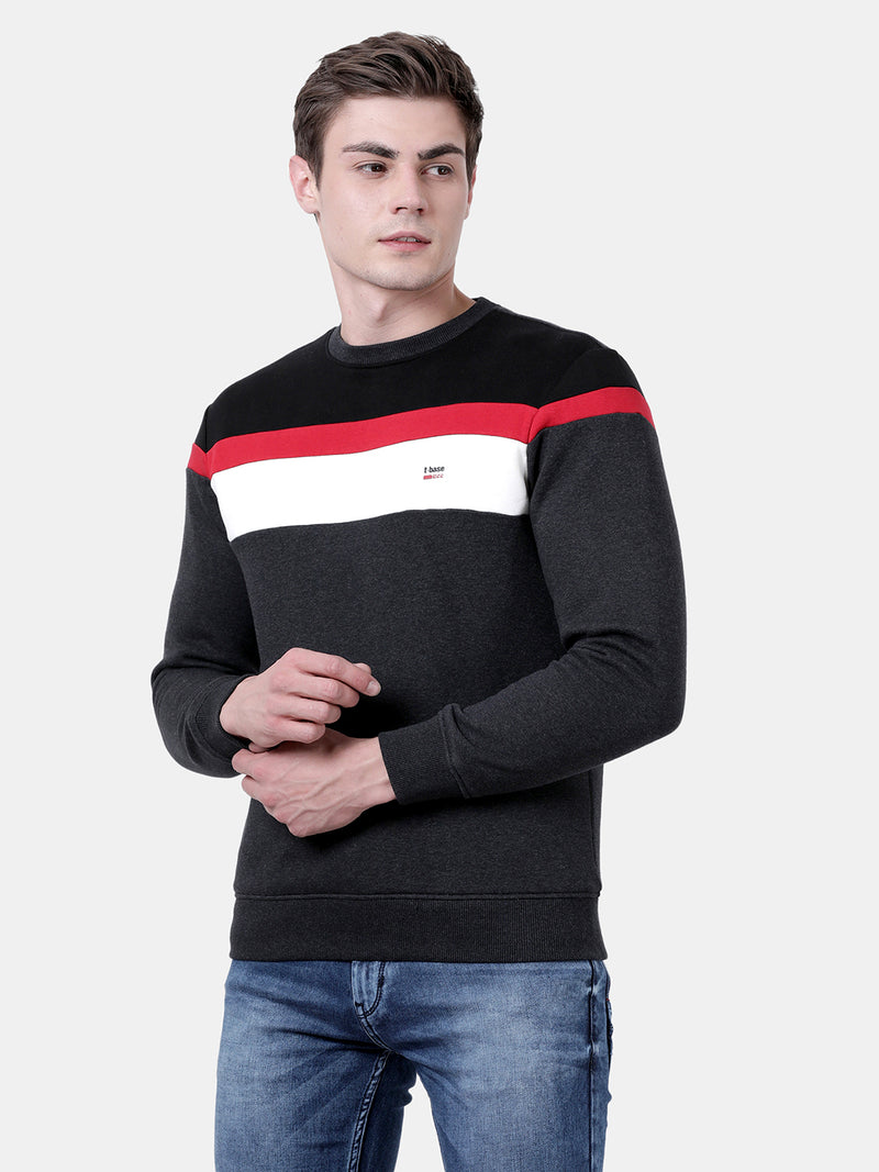 T-Base Men Black Striped Sweatshirt