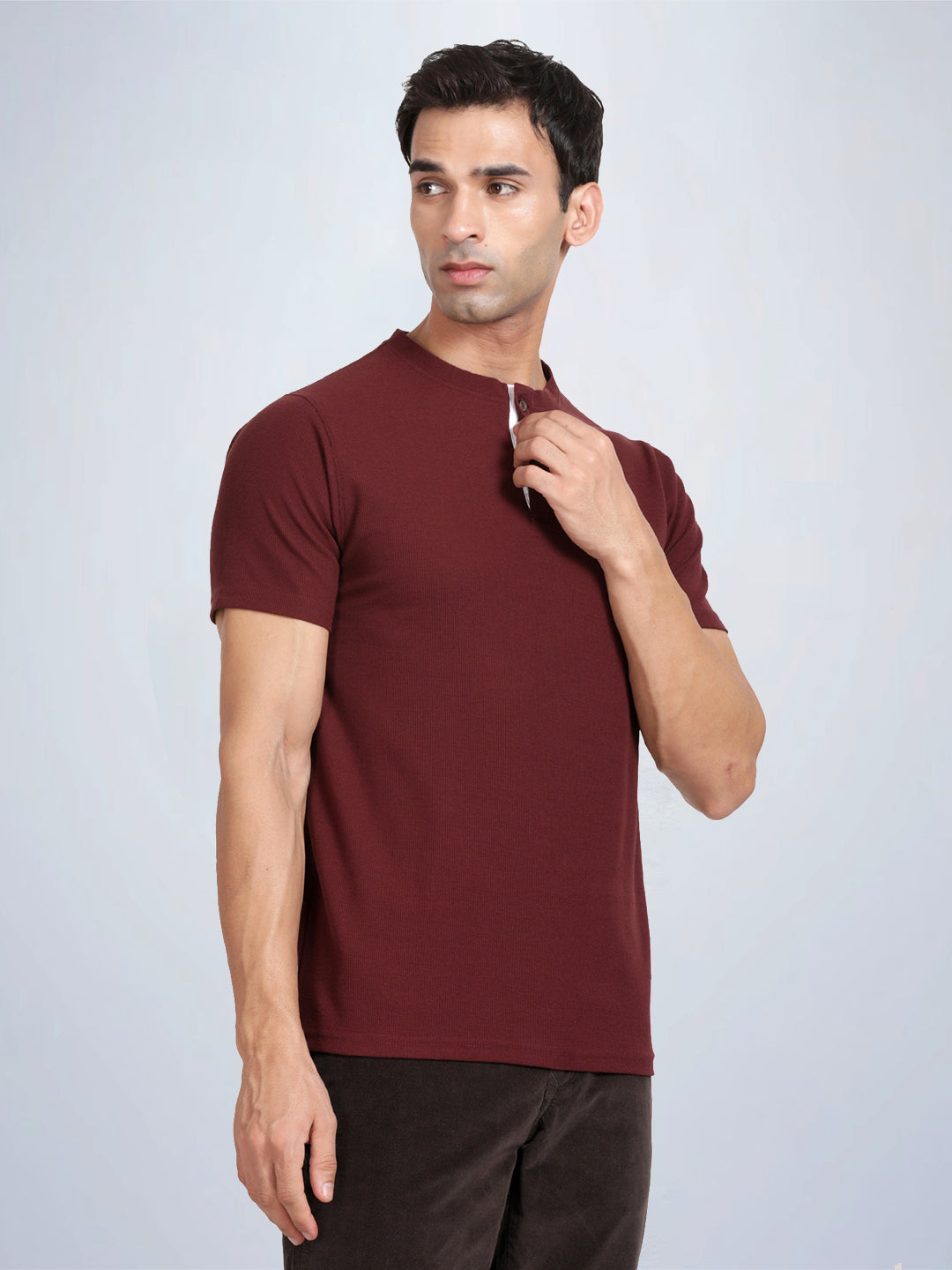 Half Sleeve Wine Henley T-Shirt