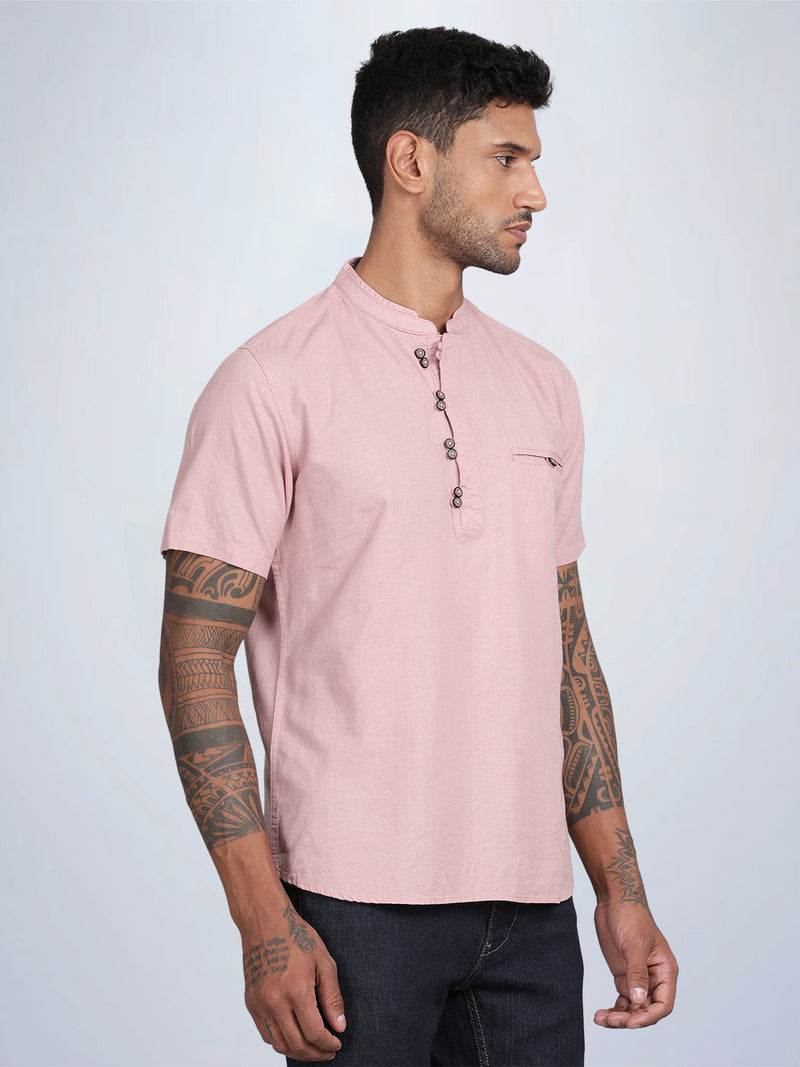 Half Sleeve Dusty Rose Cotton Kurta Linen Shirt