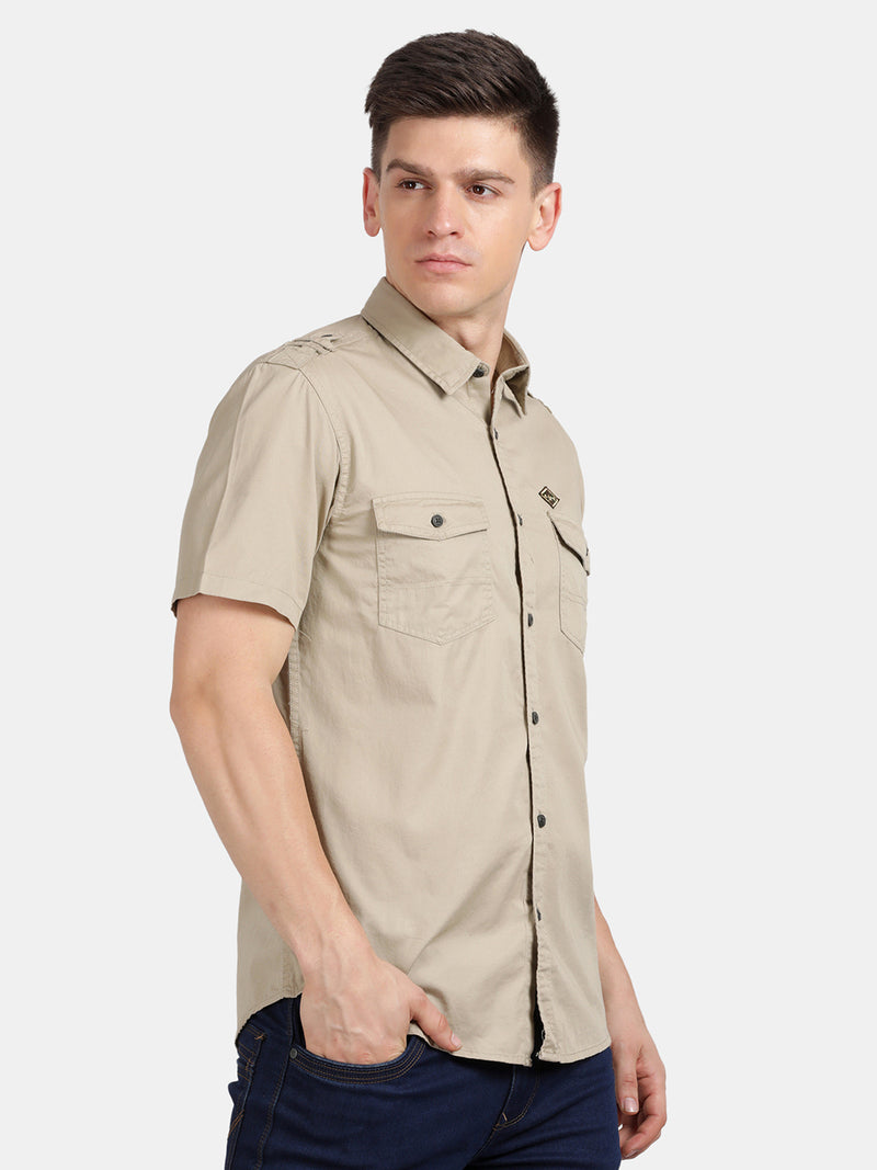 Half Sleeve Beige Military Shirt