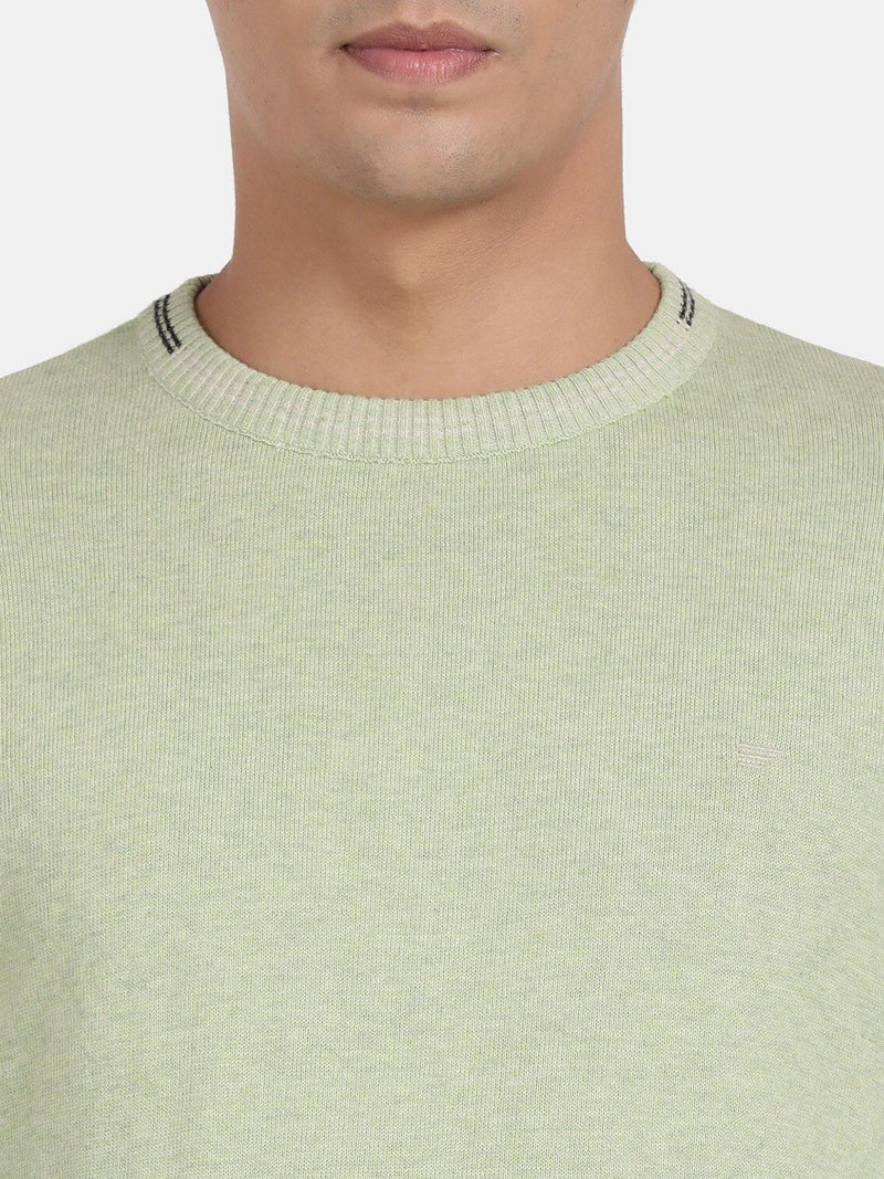 Crew Neck Meadow Green Melange Full Sleeve Pullover