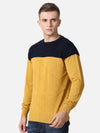 T-Base Men Mustard & Black Colourblocked Cotton Pullover