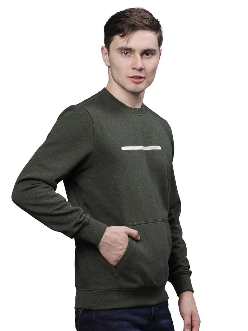 T-Base Men Green Solid Cotton Sweatshirt