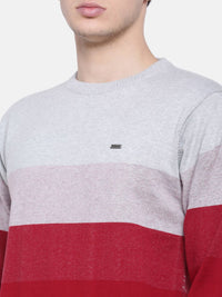 T-Base Men Red & Off-White Striped Sweater