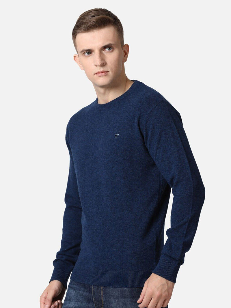 T-Base Men Navy Blue Solid Woolen Pullover