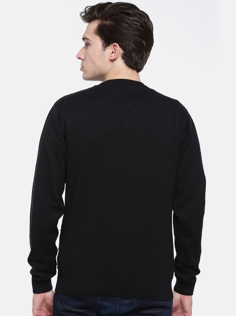 T-Base Men Black Self Design Sweater