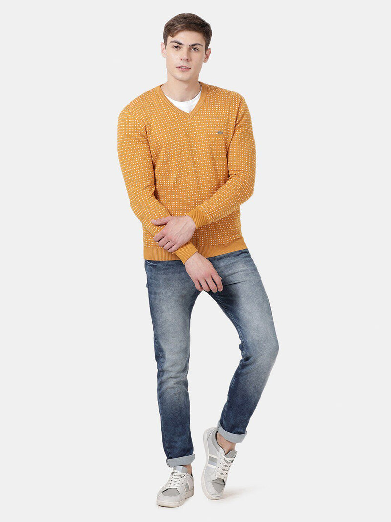 T-Base Geometric Printed V-Neck Cotton Pullover Sweater