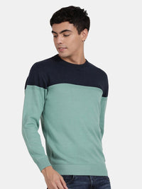 Crew Neck Full Sleeve Ocean Wave Color Blocked Pullover