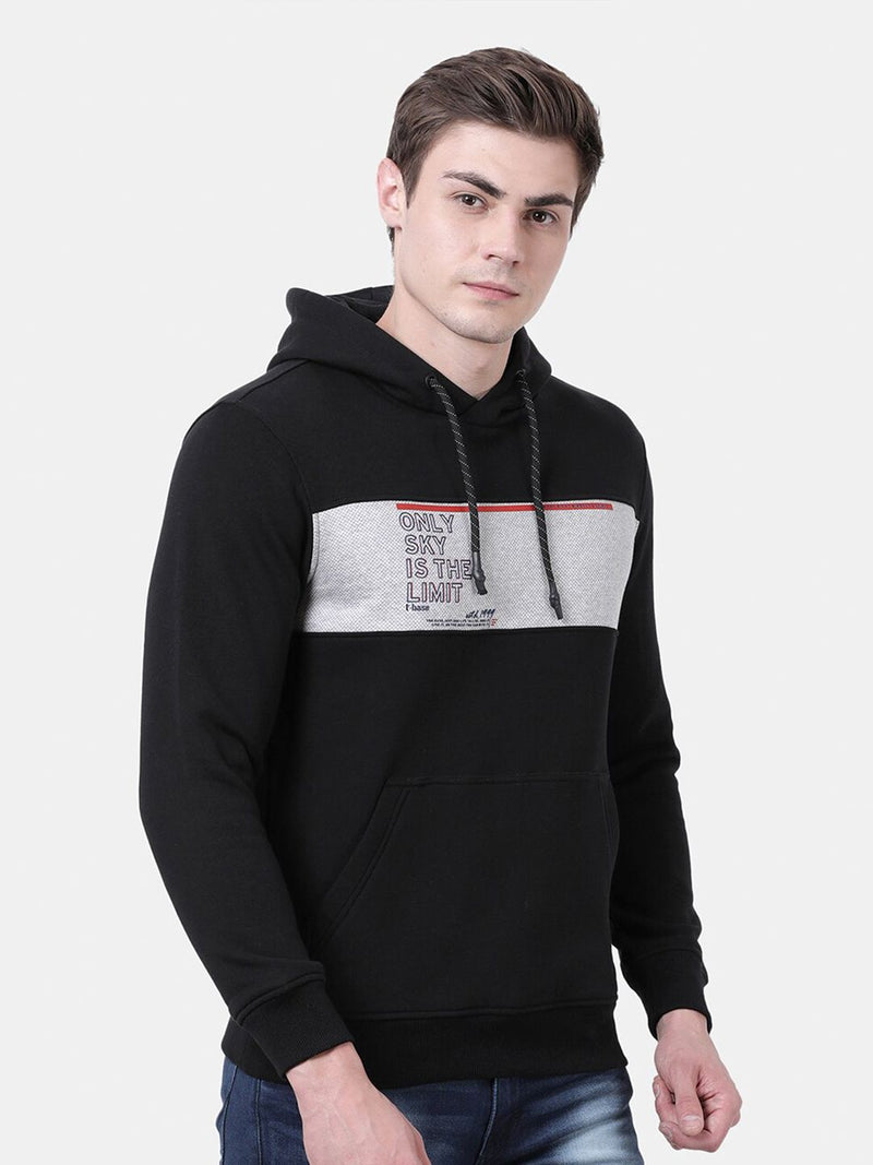 T-Base Men Black Colourblocked Detachable Hood Sweatshirt