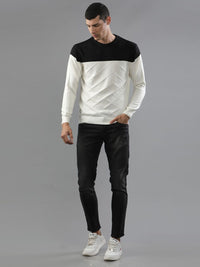 T-Base Men Black & White Colourblocked Pullover