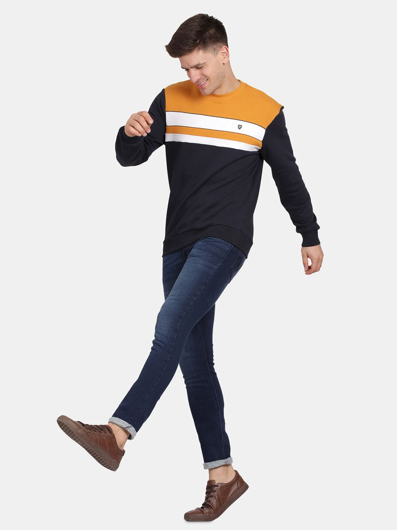 T-Base Men Round Neck Colourblocked Sweatshirt