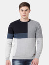 T-Base Men Grey & Black Colourblocked Round Neck Pullover Sweater