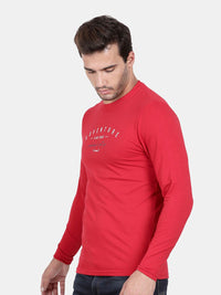 T-Base Men Red Typography Printed Cotton T-Shirt