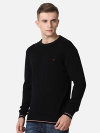 T-Base Men Black Solid Cotton Pullover