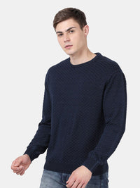 T-Base Men Blue Checked Round Neck Pullover Sweater