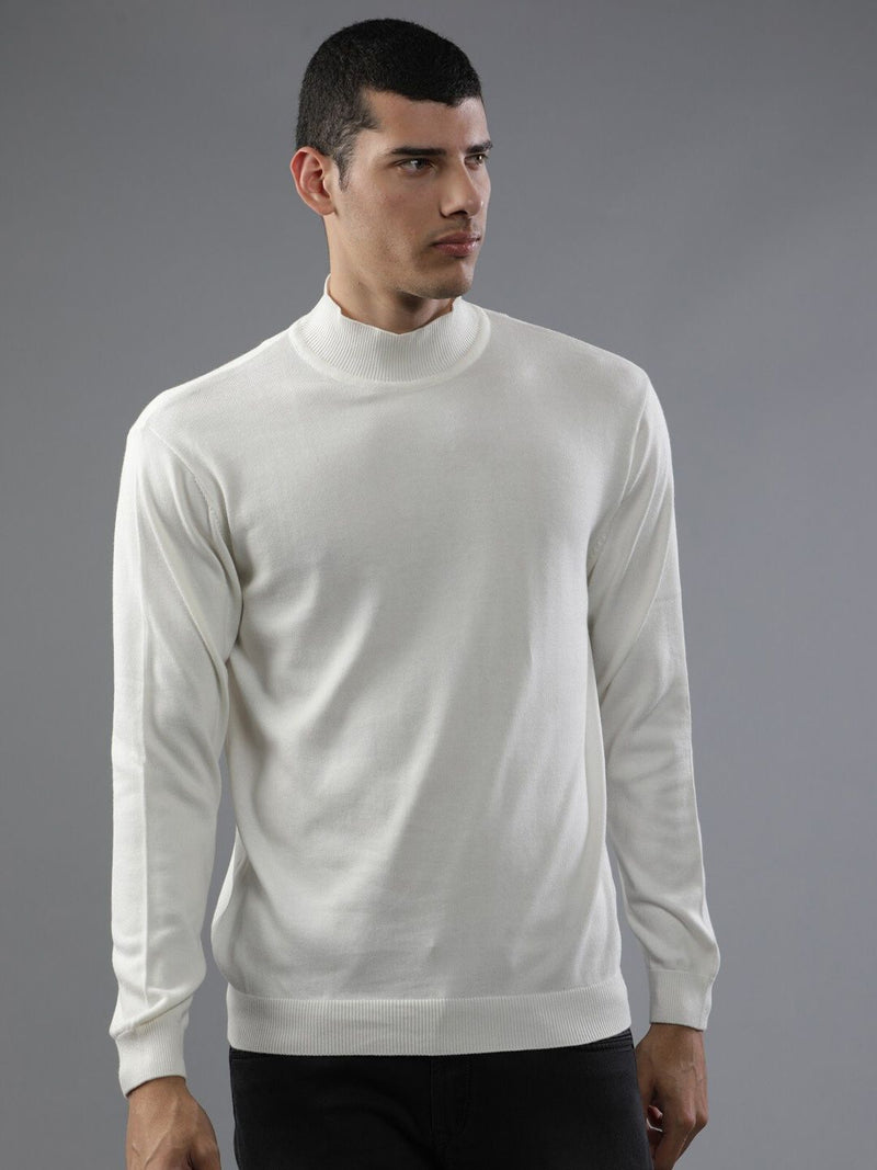 High Neck Off White Full Sleeve Pullover