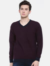 T-Base Men Blue & Maroon Striped Sweater