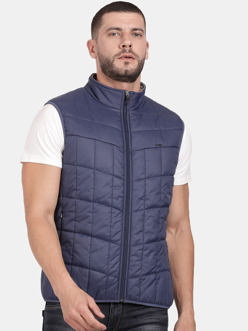 T-Base Sleeveless Puffer Jacket With Quilted Design And Polar Fleece Collar