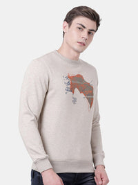 T-Base Men Beige Printed Sweatshirt