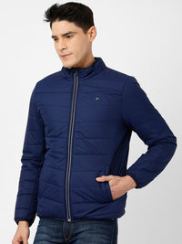 t-base Men Navy Blue Solid Lightweight Padded Jacket