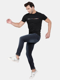 T-Base Men Black Printed Slim Fit Cotton T-Shirt