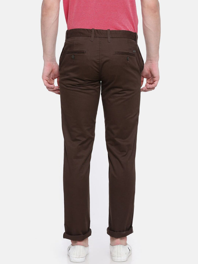 T-Base Men Brown Tapered Fit Easy Wash Chinos Trousers