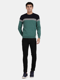 Crew Neck Full Sleeve Alpine Green Color Blocked Pullover