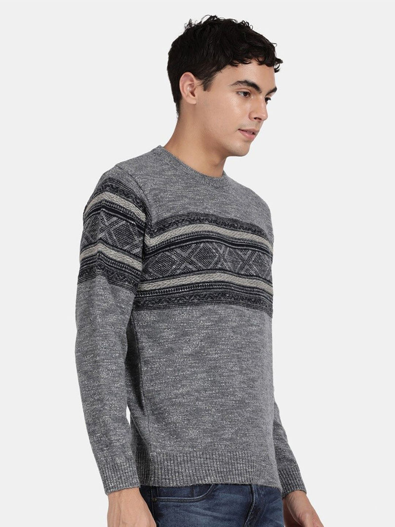 T-Base Geometric Self Design Cotton Pullover Sweater