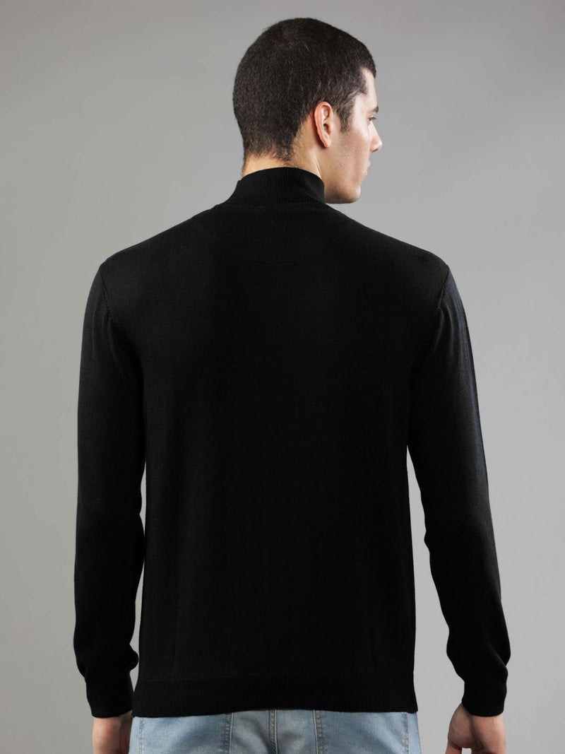 T-Base Men Black Ribbed Pullover