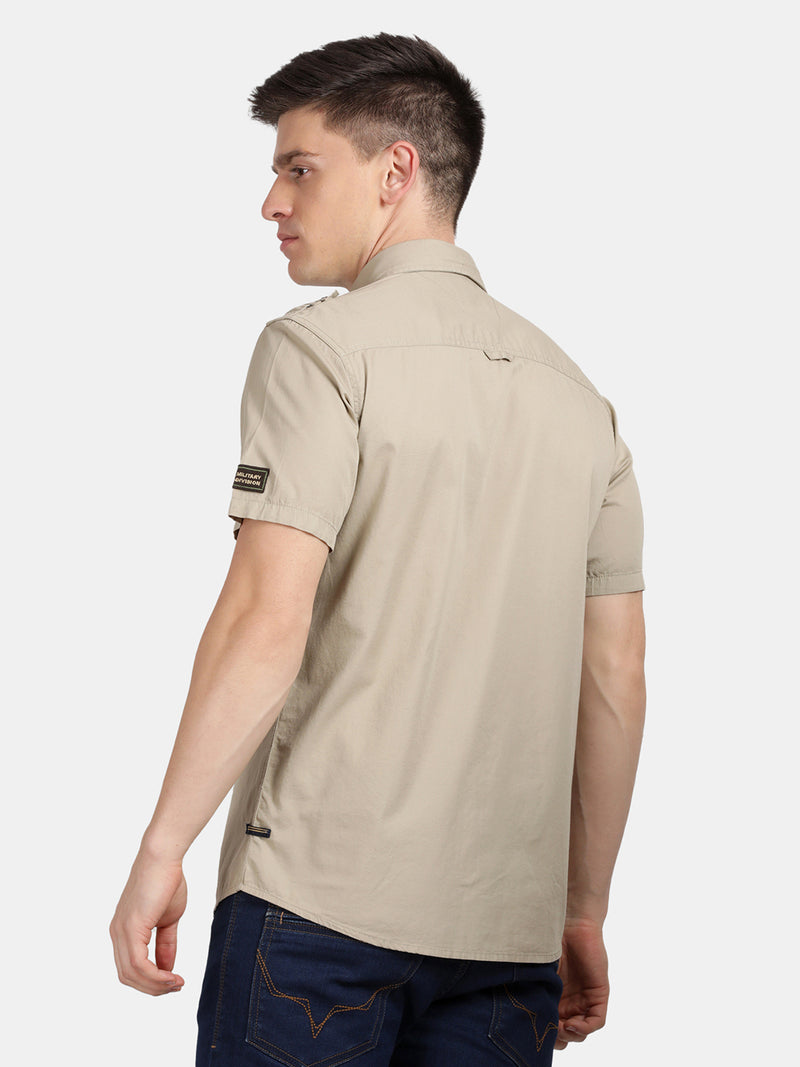 Half Sleeve Beige Military Shirt