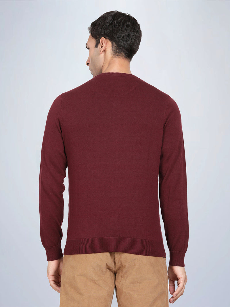 V Neck Wine Full Sleeve Pullover