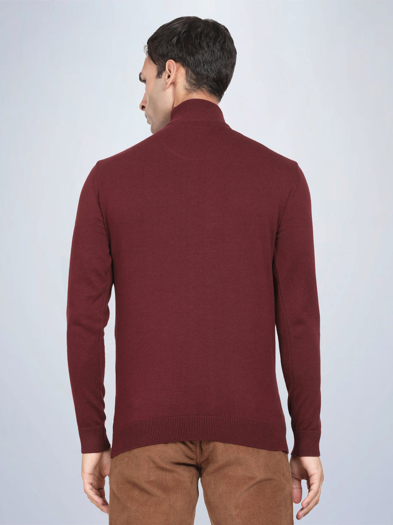 High Neck Wine Full Sleeve Pullover