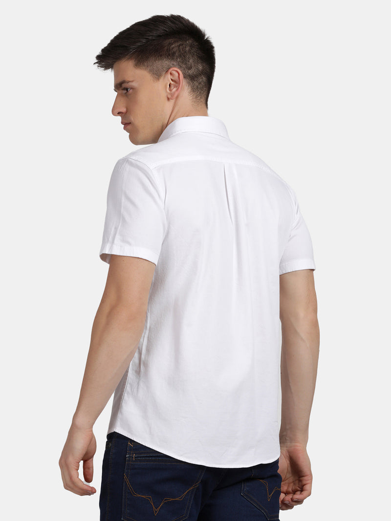 Half Sleeve White Stretch Military Shirt