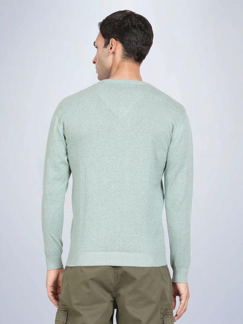 V Neck Pista Melange  Full Sleeve Pullover