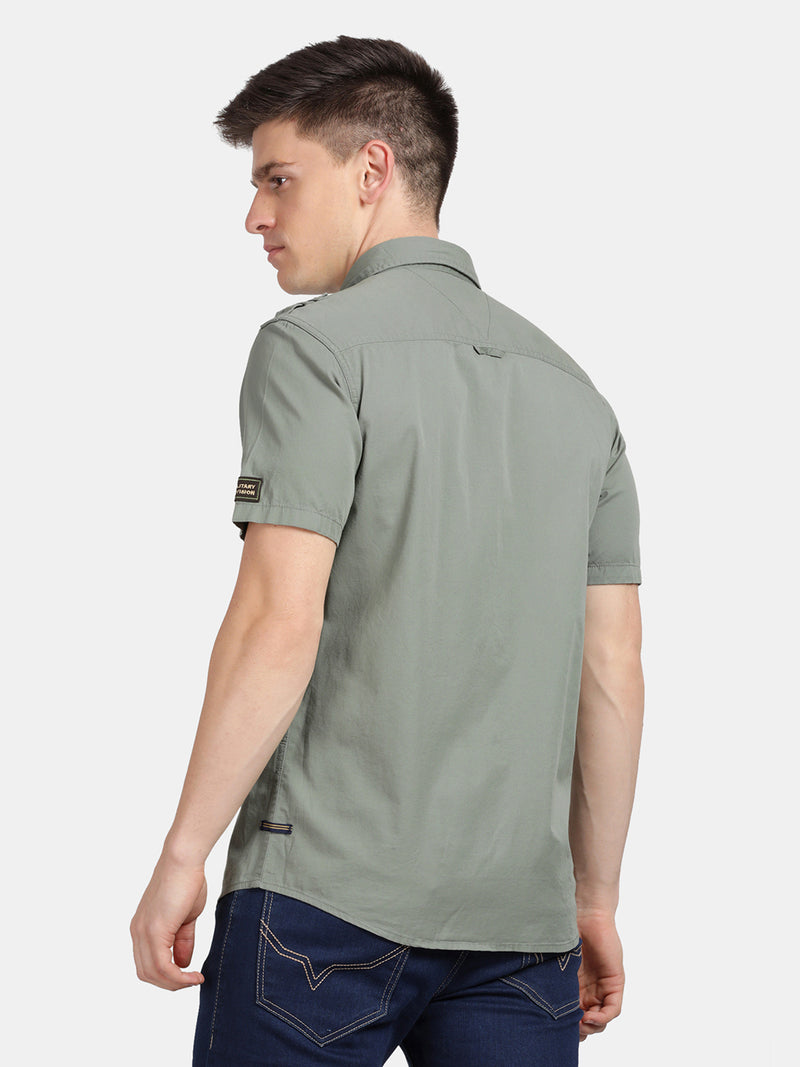 Half Sleeve Moss Green Military Shirt