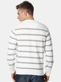 T-Base Men Off White & Black Striped Cotton Pullover