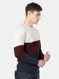 T-Base Men Maroon & Blue Colourblocked Pullover