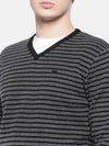 T-Base Men Grey & Black Striped Sweater