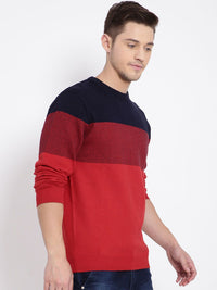 T-Base Men Red & Navy Blue Colourblocked Pullover Sweater