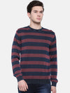 T-Base Men Blue & Maroon Striped Sweater