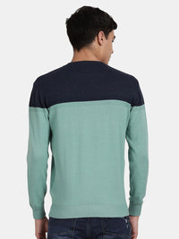 Crew Neck Full Sleeve Ocean Wave Color Blocked Pullover