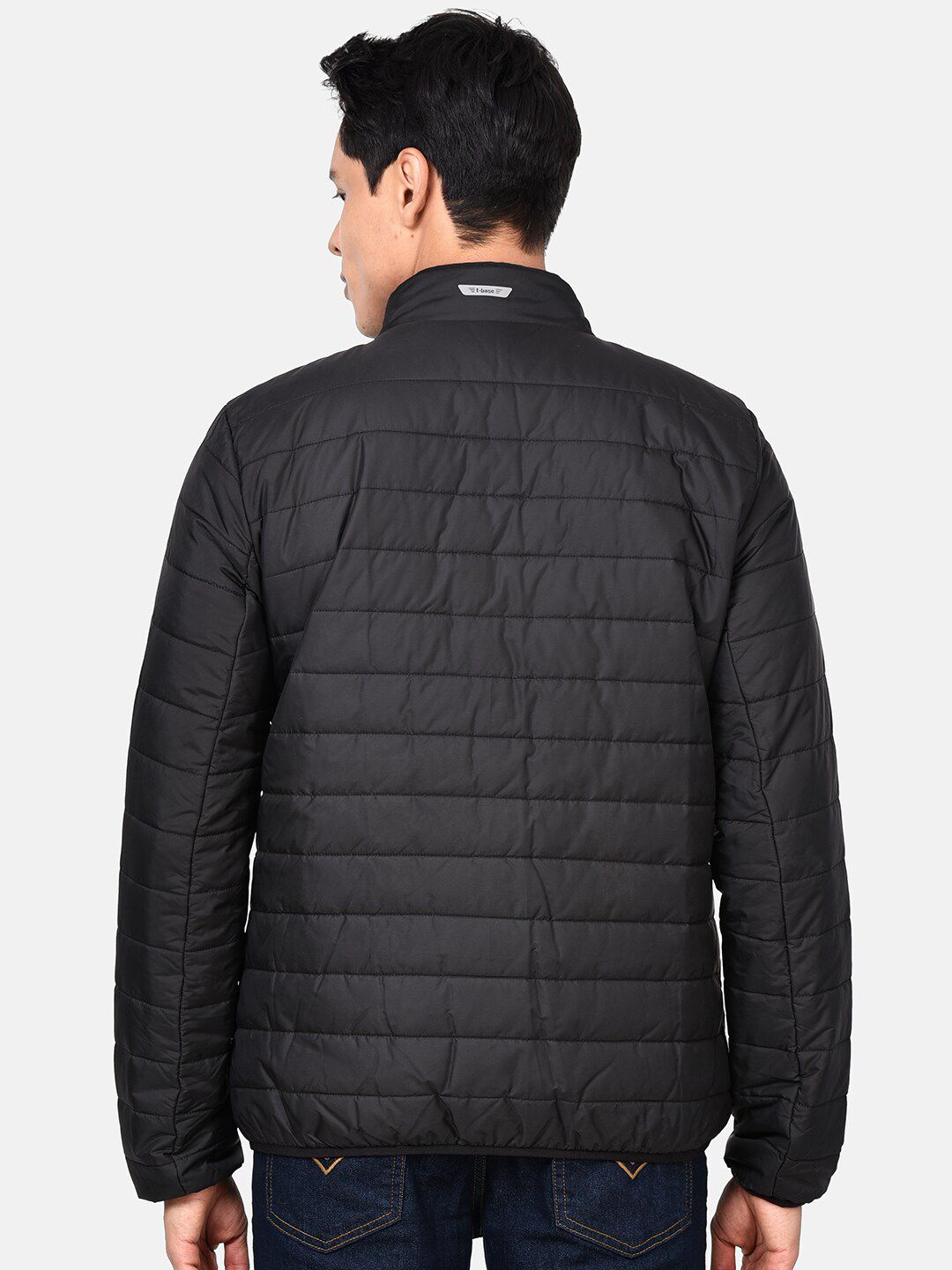 t-base Men Black & Grey Colourblocked Lightweight Puffer Jacket