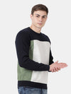 T-Base Men'S Bronze Green Melange Stylized Cotton Crewneck Sweater